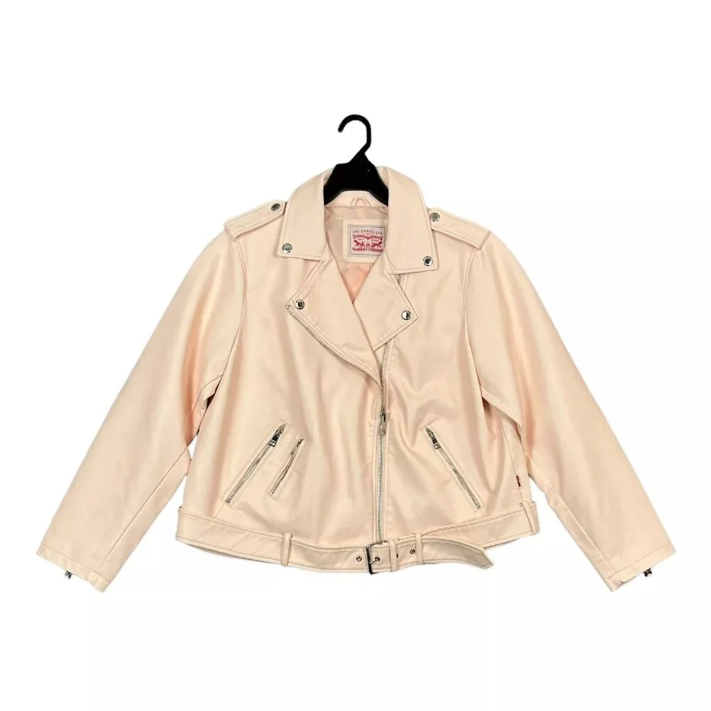 Levi's Women's Faux Leather Motorcycle Jacket Size 1X Light Pink Water Resistant